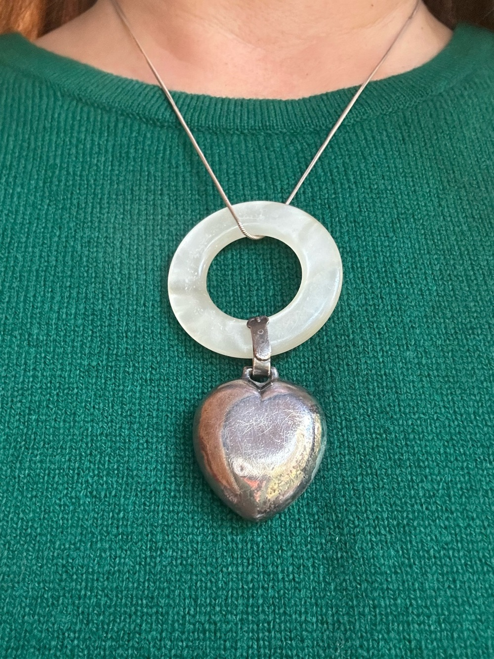 #Sterling #Puffy #Heart & Lucite/Bakelite Necklace Silver Chain